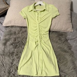 H&M Lime Green Ruched Polo Mini Dress